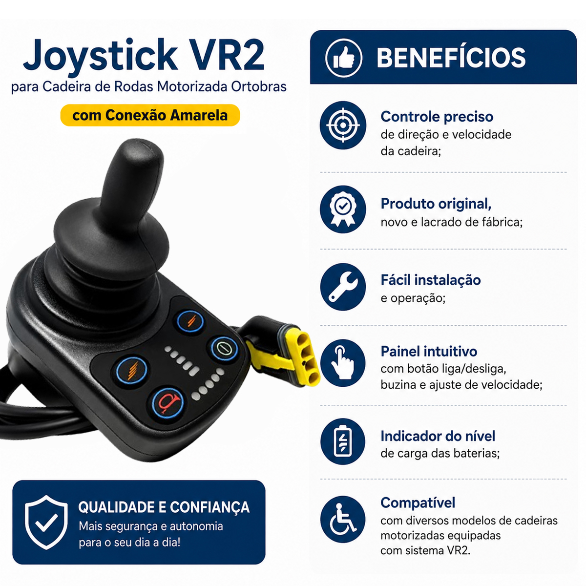 Joystick Completo VR2 para Cadeira de Rodas Motorizada Ortobras Conexão Amarelo
