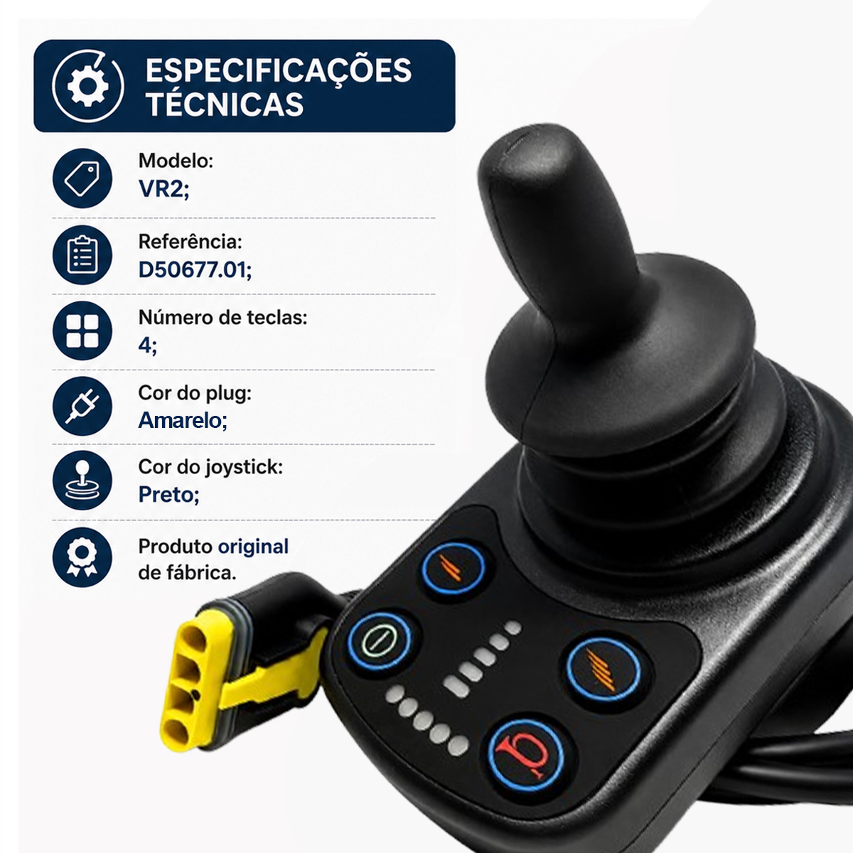 Joystick Completo VR2 para Cadeira de Rodas Motorizada Ortobras Conexão Amarelo