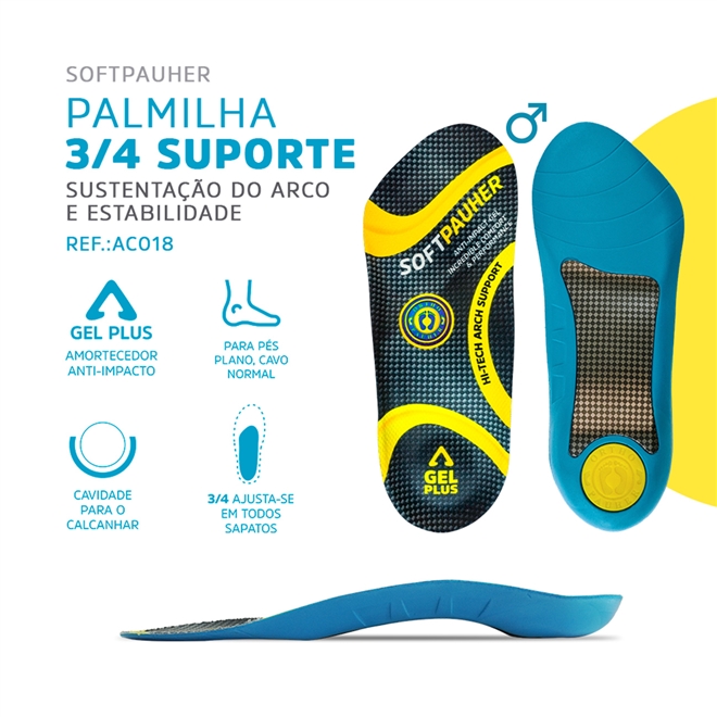 Palmilha 3/4 Ortopedica Suporte SoftPauher Ortho Pauher