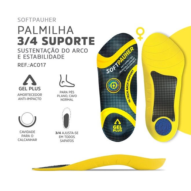 Palmilha 3/4 Ortopedica Suporte SoftPauher Ortho Pauher