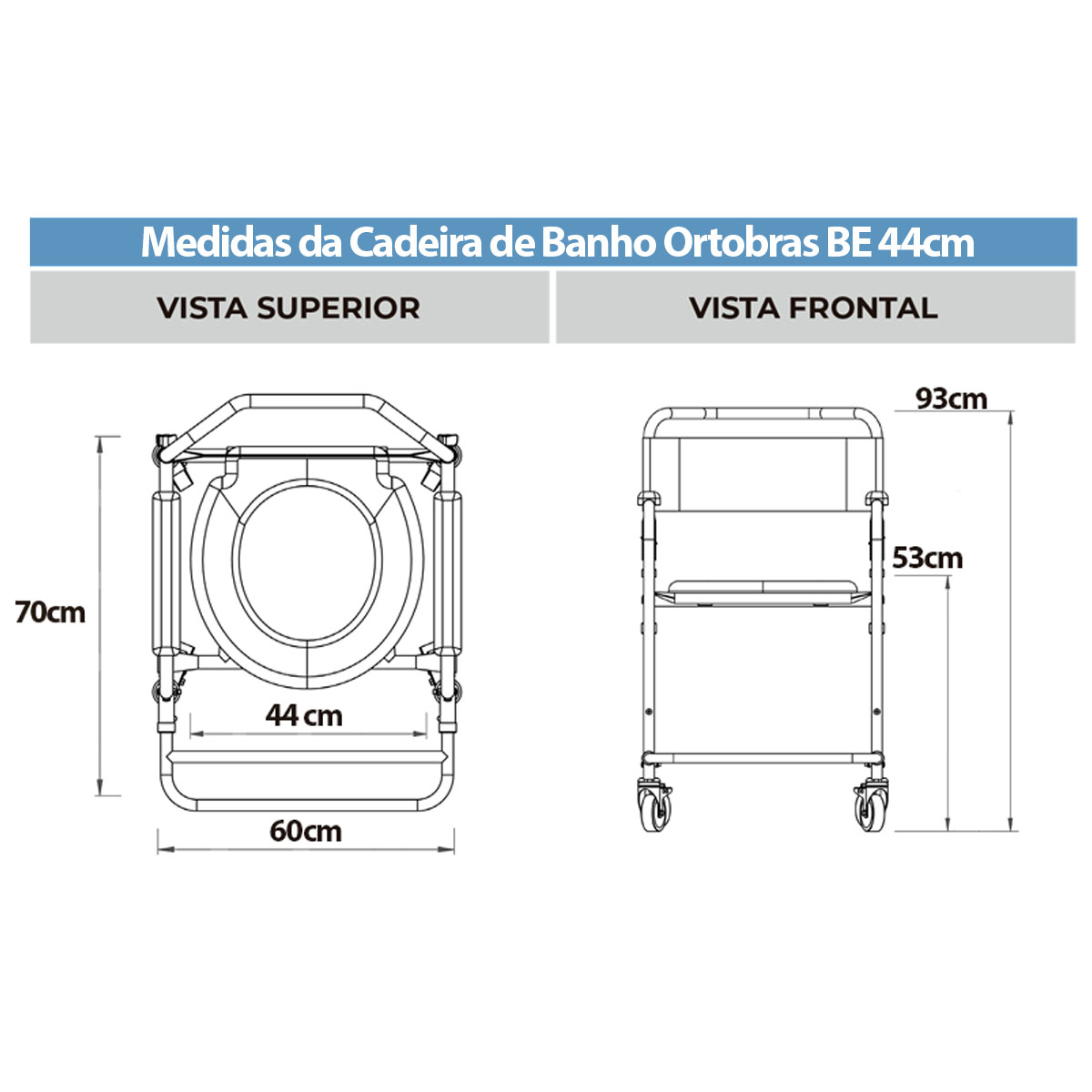 Cadeira de Banho Dobravel Ortobras BE 44cm com Comadre