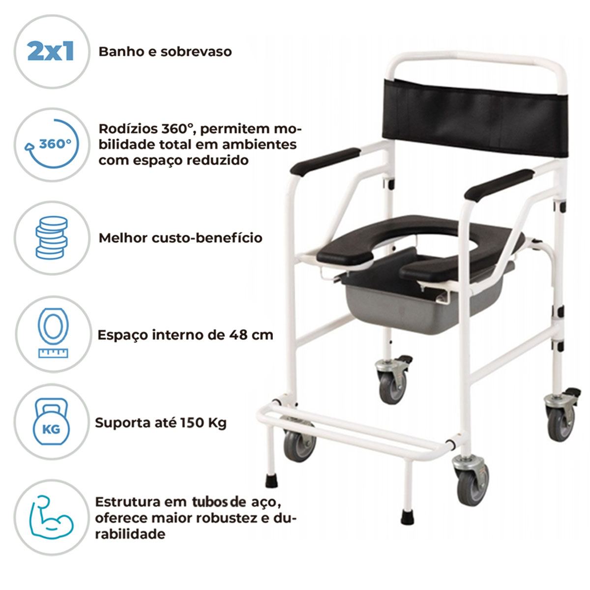 Cadeira de Banho Dobravel Ortobras BE 48cm Com Comadre