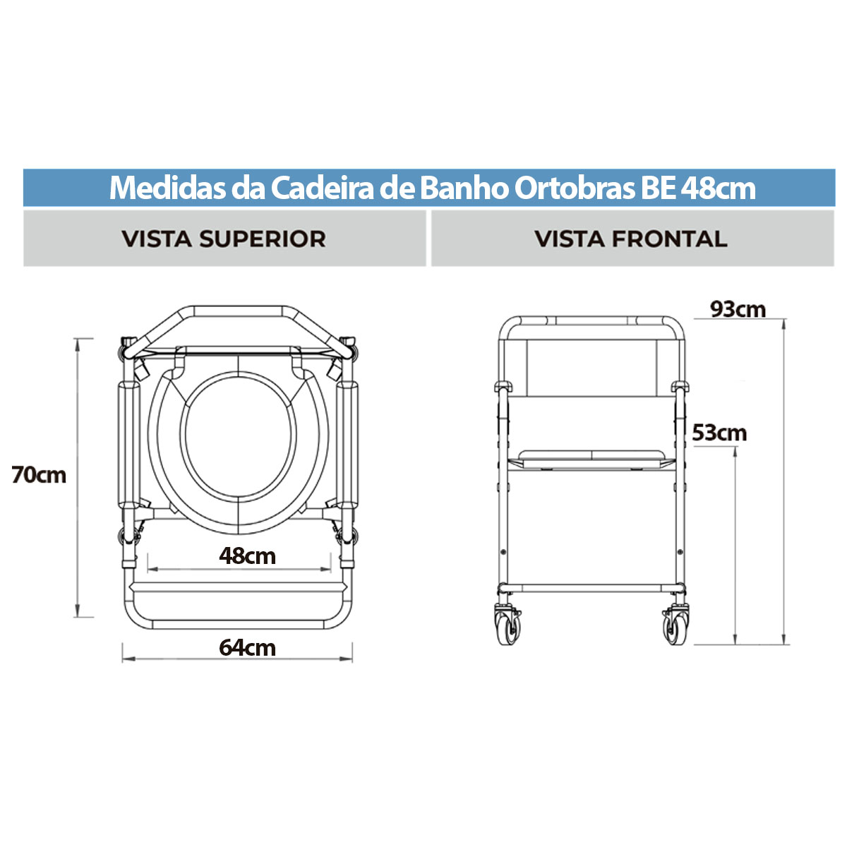 Cadeira de Banho Dobravel Ortobras BE 48cm Com Comadre