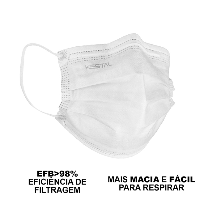 Máscara Descartável Tripla Clip Nasal Kestal Branca 50un