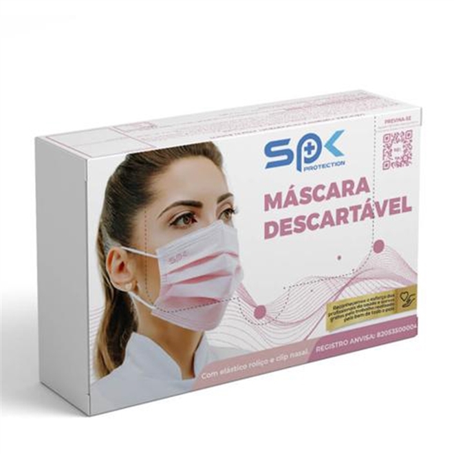 Máscara Descartável Tripla Clip Nasal SPK Rosa 250un