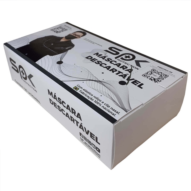 Máscara Descartável Tripla Clip Nasal SPK Preta 500un