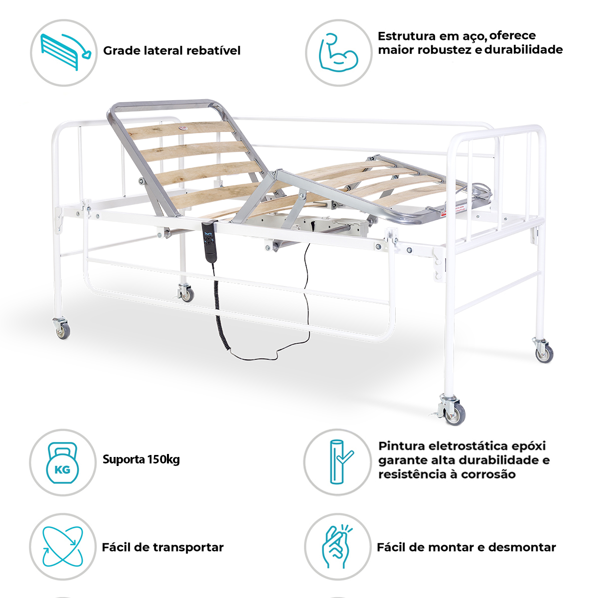 Cama Hospitalar Motorizada Evolution Fit 2 Pilati 90x200cm 150kg