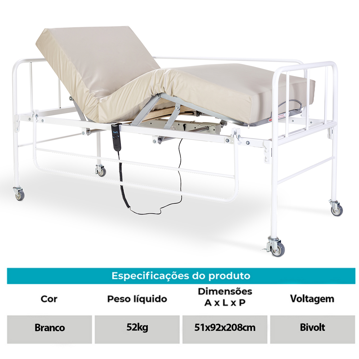Cama Hospitalar Motorizada Evolution Fit 2 Pilati 90x200cm 150kg