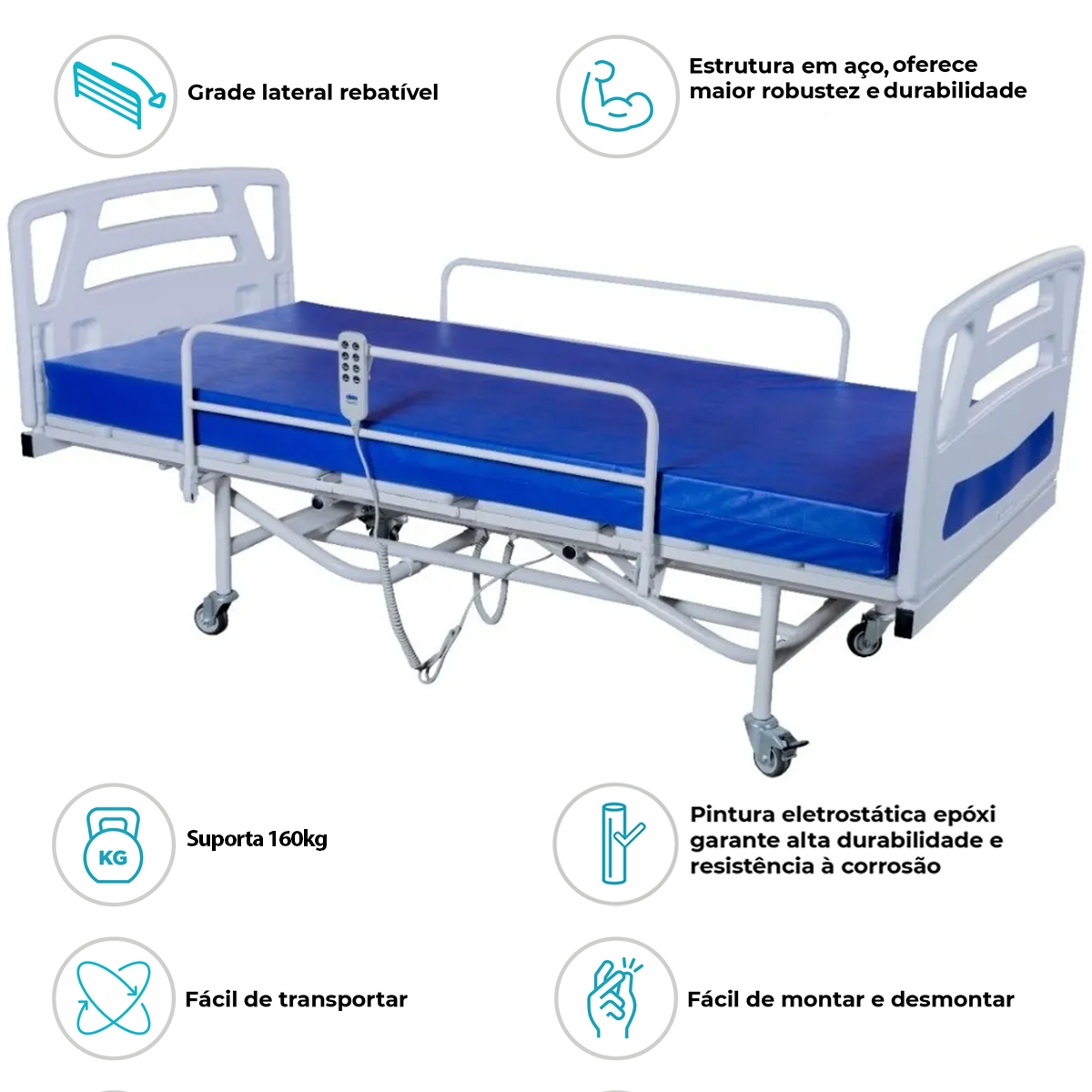 Cama Hospitalar Fawler Elétrica 5 Movimentos com Elevação 160kg MR505