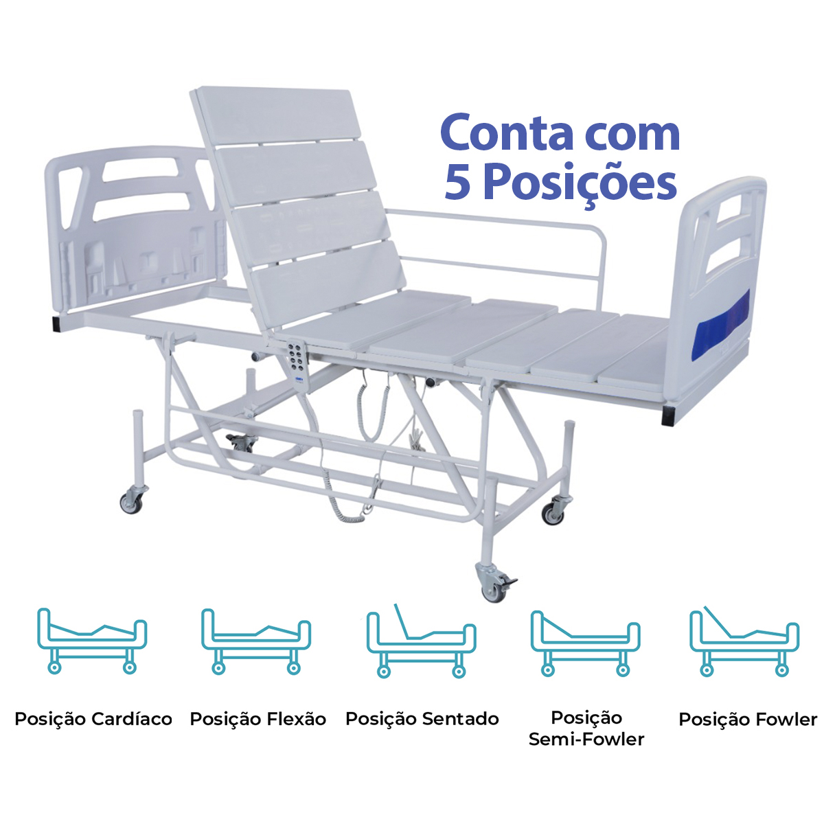 Cama Hospitalar Fawler Elétrica 5 Movimentos com Elevação 160kg MR505