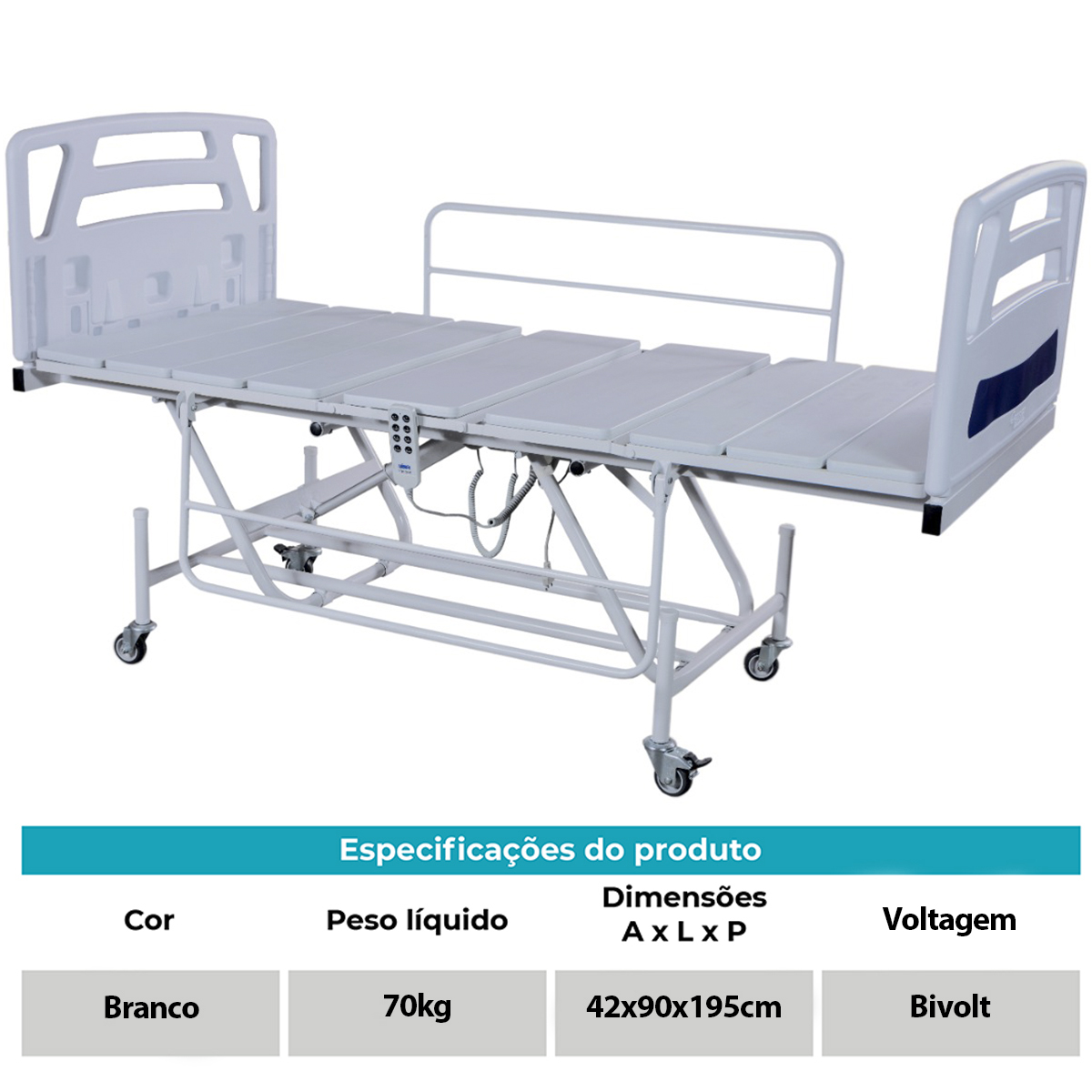 Cama Hospitalar Fawler Elétrica 5 Movimentos com Elevação 160kg MR505