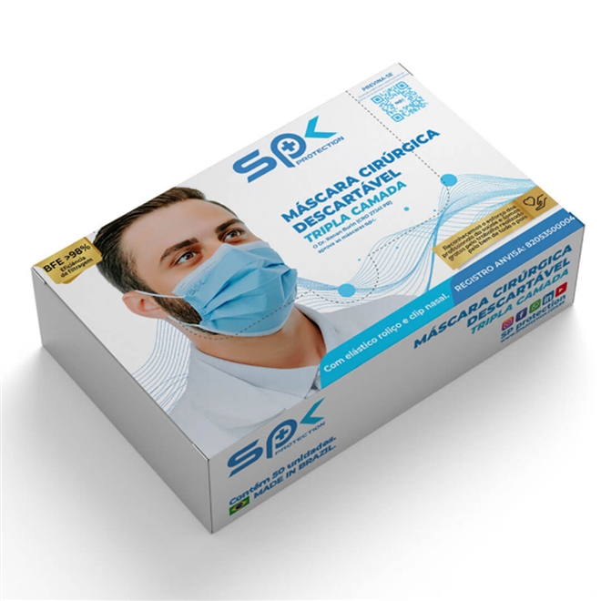 Máscara Descartável Tripla Clip Nasal SPK Azul 250un