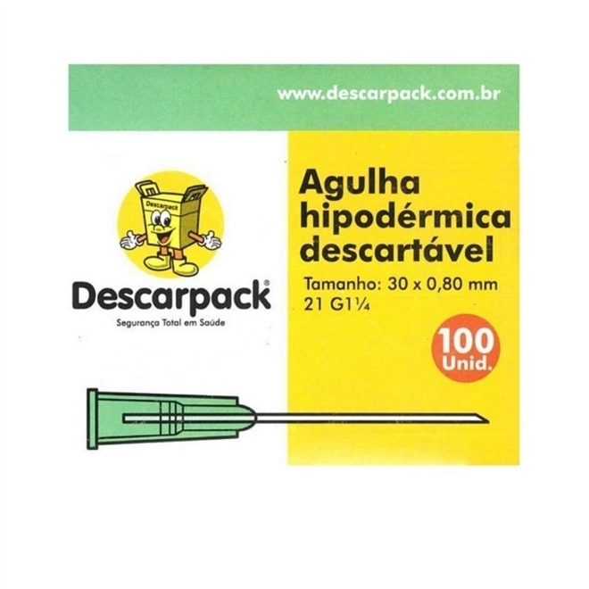 Agulha Hipodérmica Descartável Descarpack 30x0,80mm 500un