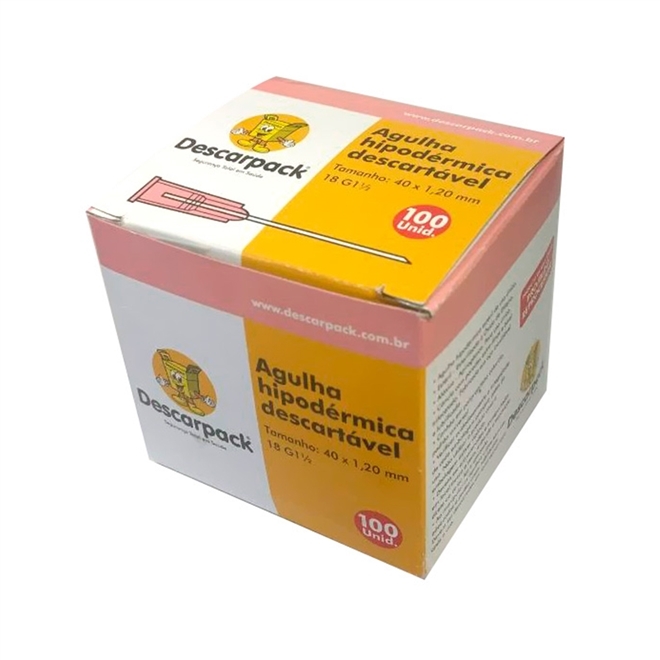 Agulha Hipodérmica Descartável Descarpack 40x1,20mm 500un