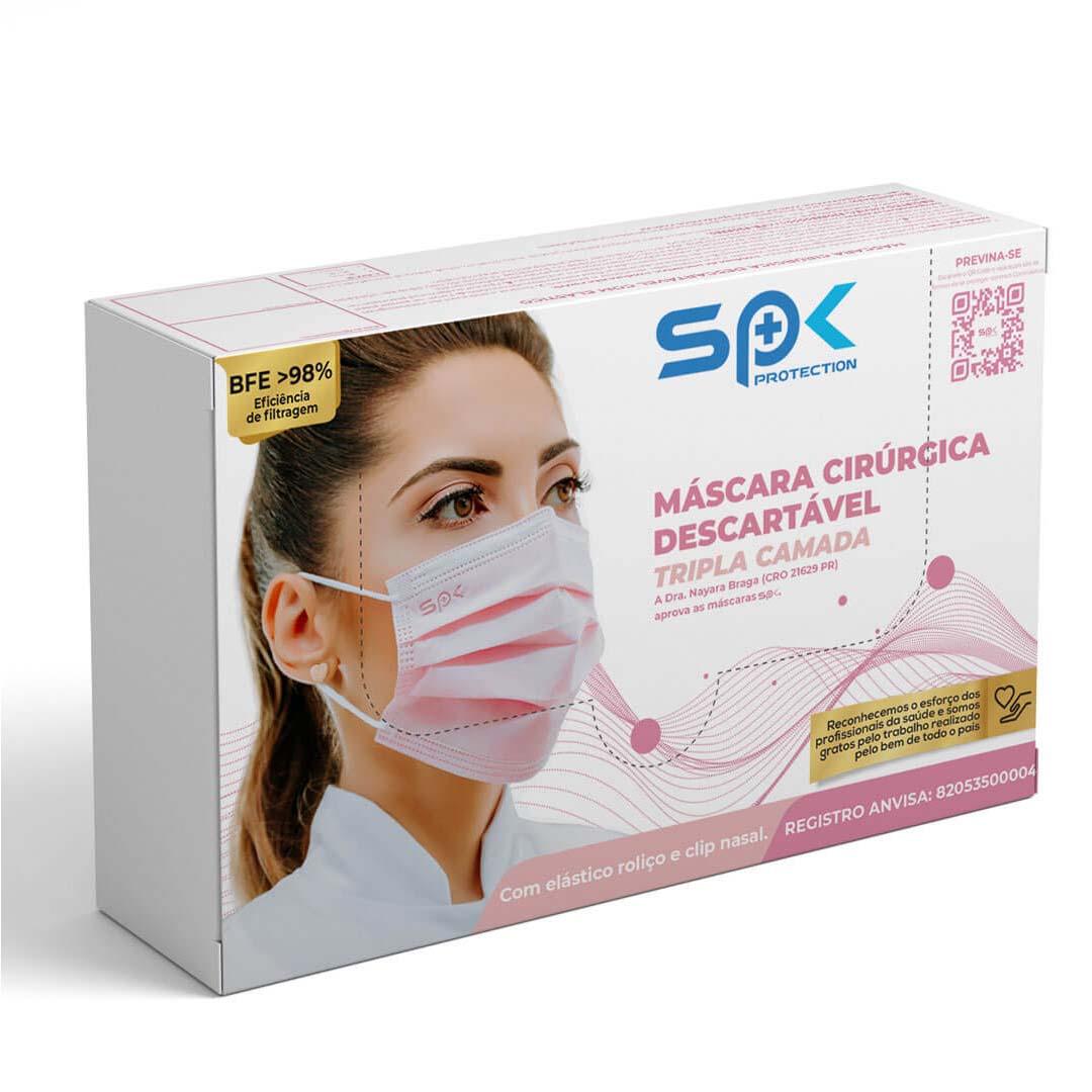 Máscara Descartável Tripla Clip Nasal SPK Pink 150un