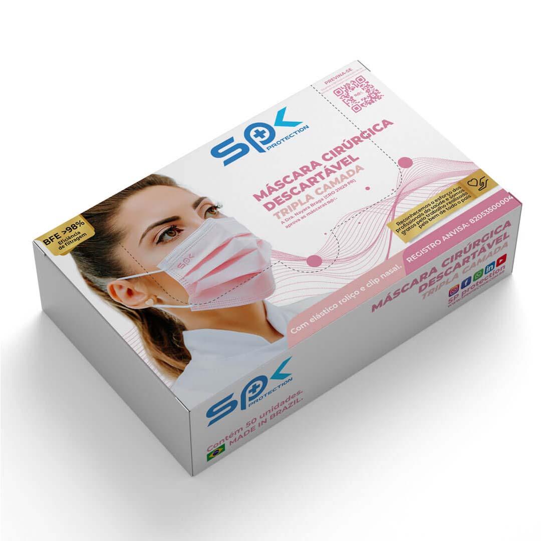 Máscara Descartável Tripla Clip Nasal SPK Pink 50un