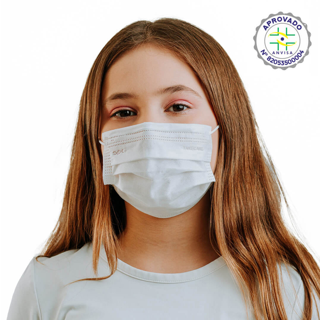 Máscara Descartável Infantil Tripla Clip Nasal SPK Branca 125un
