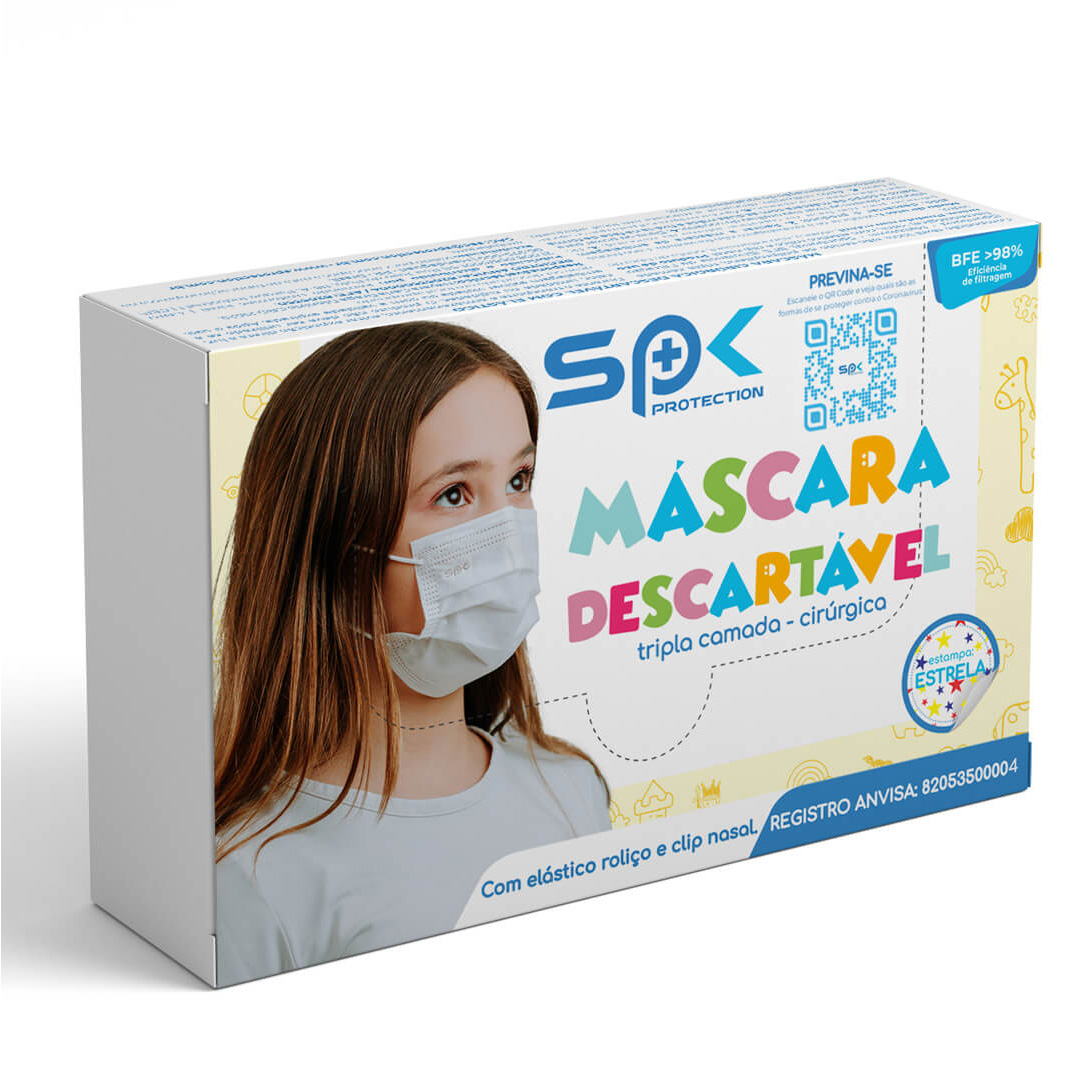 Máscara Descartável Infantil Tripla Clip Nasal SPK Estrela 125un