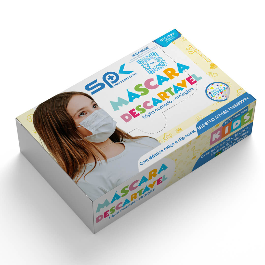 Máscara Descartável Infantil Tripla Clip Nasal SPK Estrela 25un