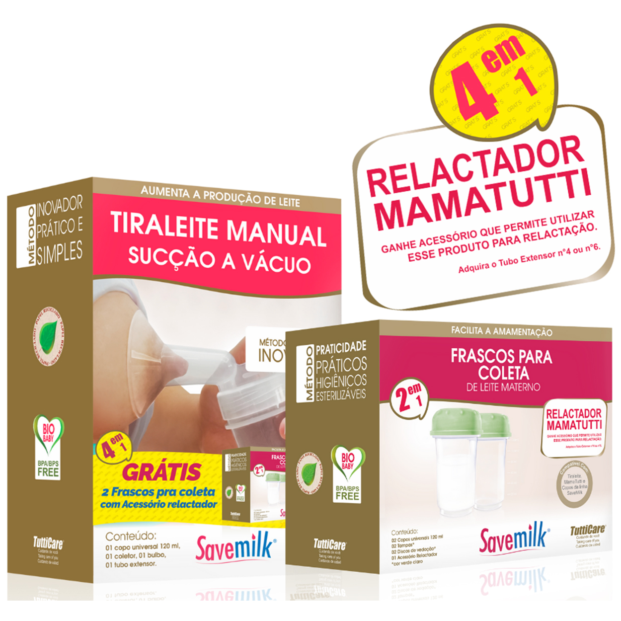 Tira Leite Bomba Manual Savemilk + 2 frascos para Coleta