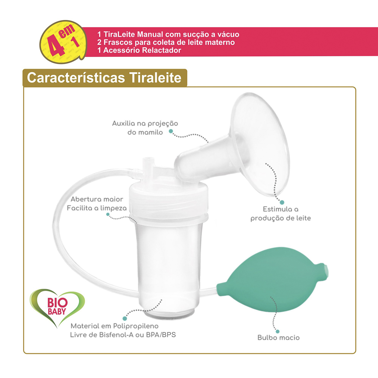 Tira Leite Bomba Manual Savemilk + 2 frascos para Coleta
