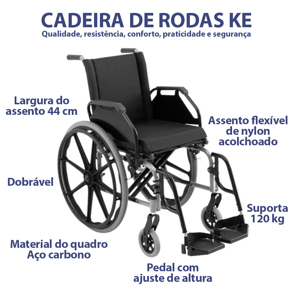 Cadeira de Rodas Ortobras KE Assento 44cm Dobrável Prata