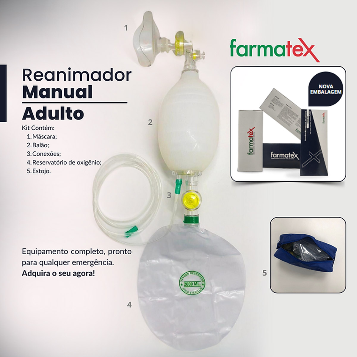 Reanimador Adulto Ambu Completo de Silicone Farmatex