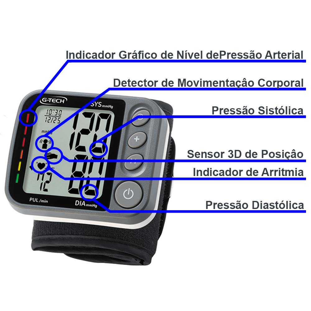 Aparelho de Pressão Digital Automatico Pulso G-Tech 3D 