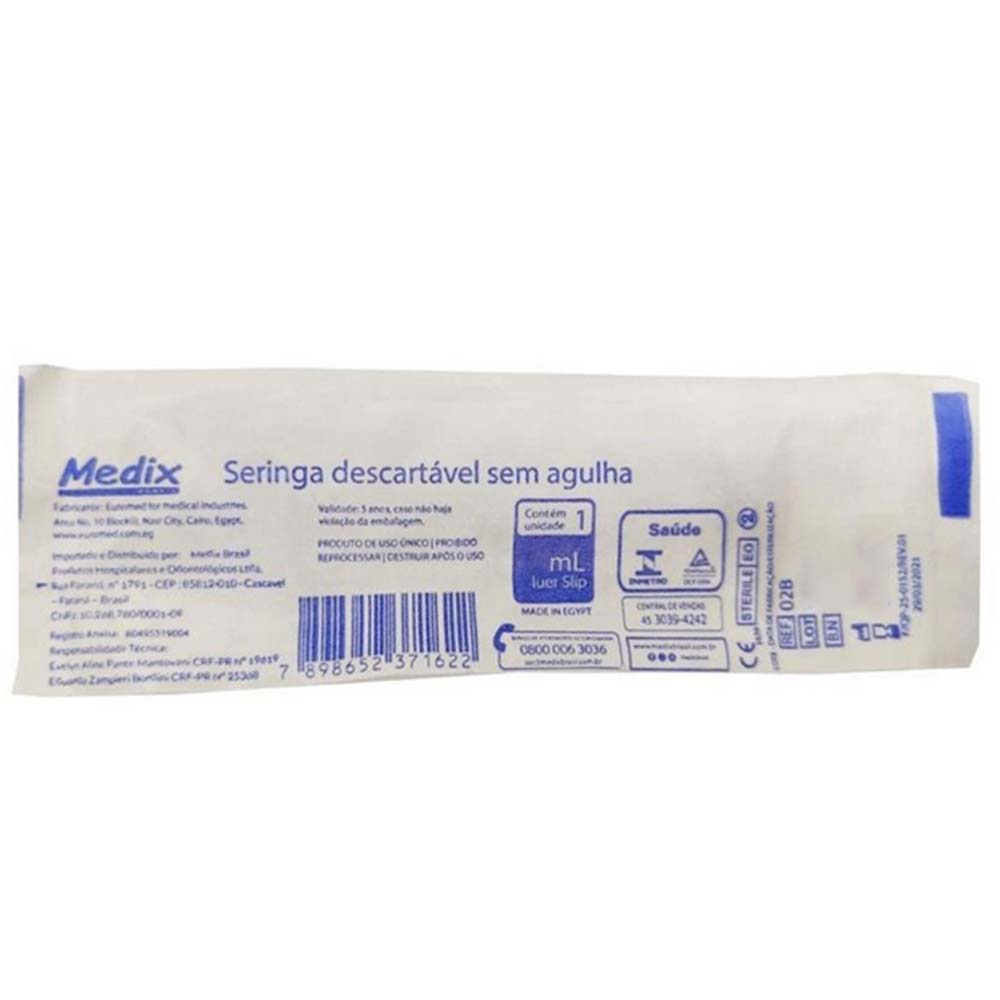 Seringa Descartável Luer Slip 10ML Sem Agulha Medix 100 un