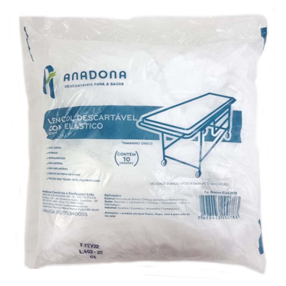 Lençol Descartável com Elástico Branco Anadona 10und