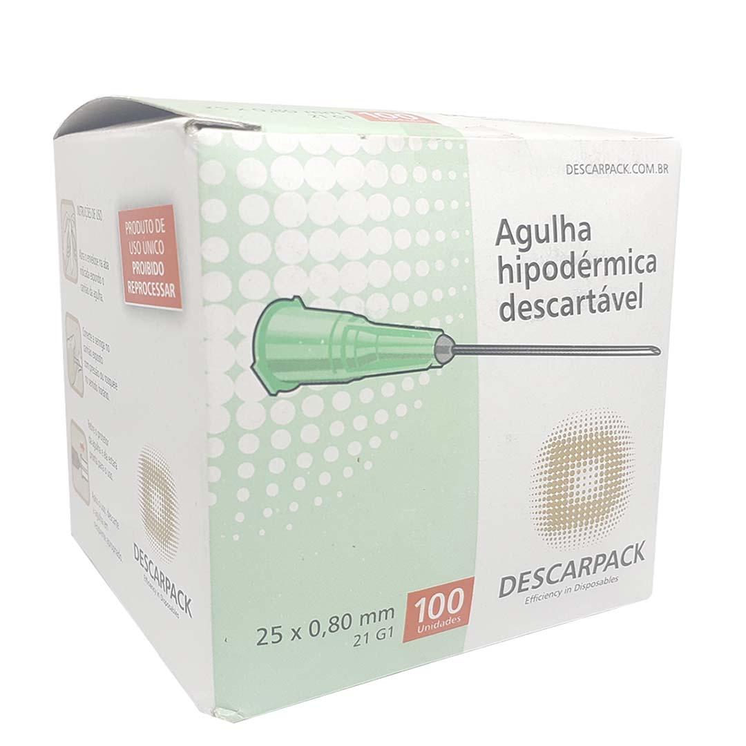 Agulha Hipodérmica Descartável Descarpack 25x0,80mm 100un