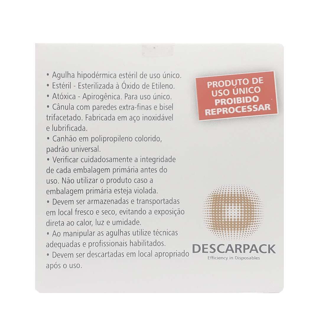 Agulha Hipodérmica Descartável Descarpack 30x0,80mm 100un