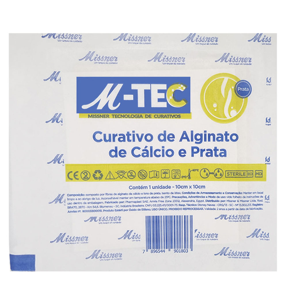 Curativo de Alginato de Cálcio e Prata M-TEC 10cmX10cm 1und