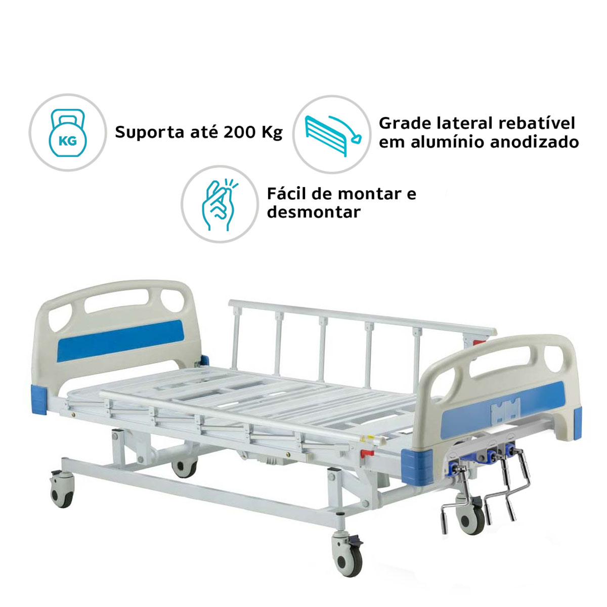Cama Hospitalar Manual 3 Movimentos com Elevação DX3 Dellamed