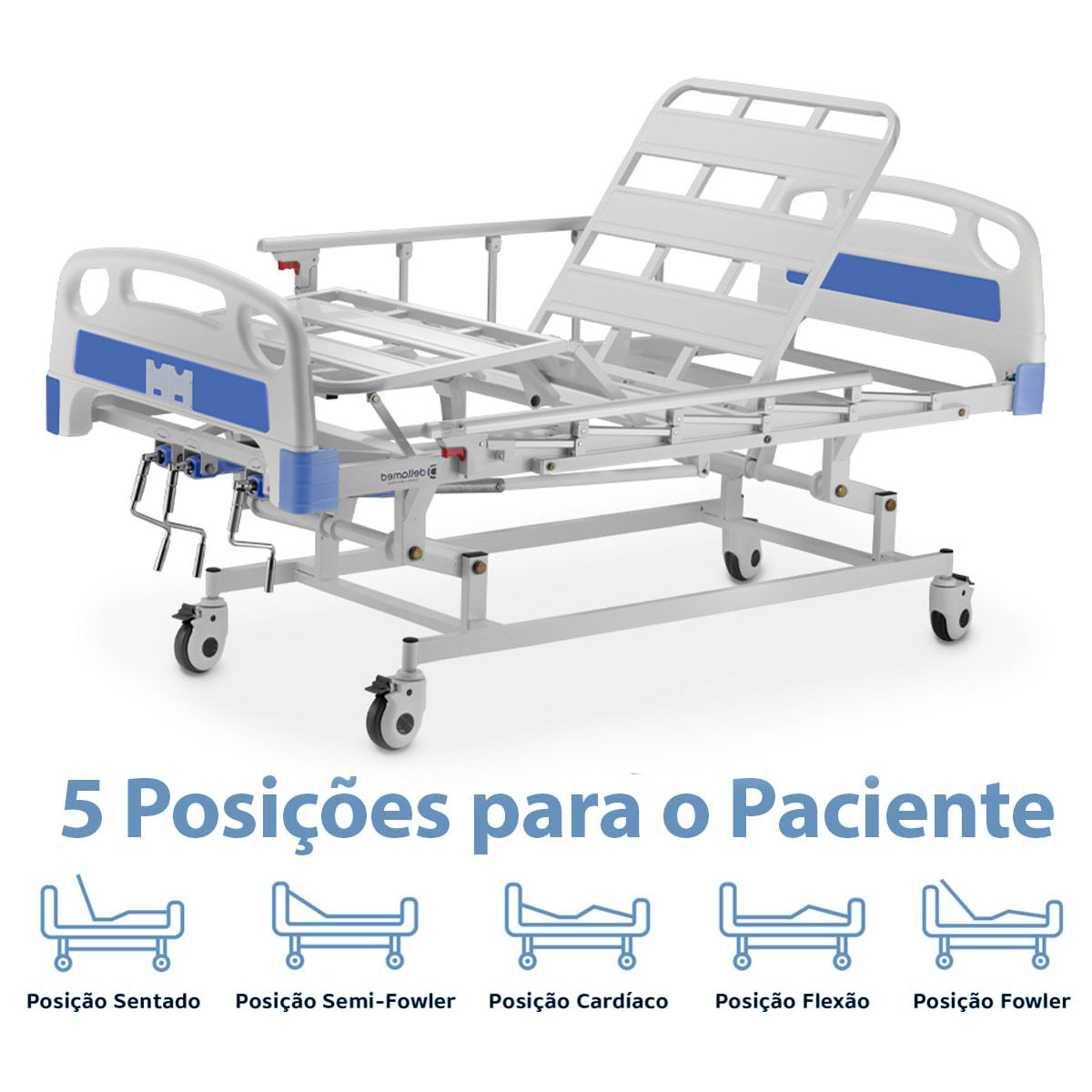 Cama Hospitalar Manual 3 Movimentos com Elevação DX3 Dellamed