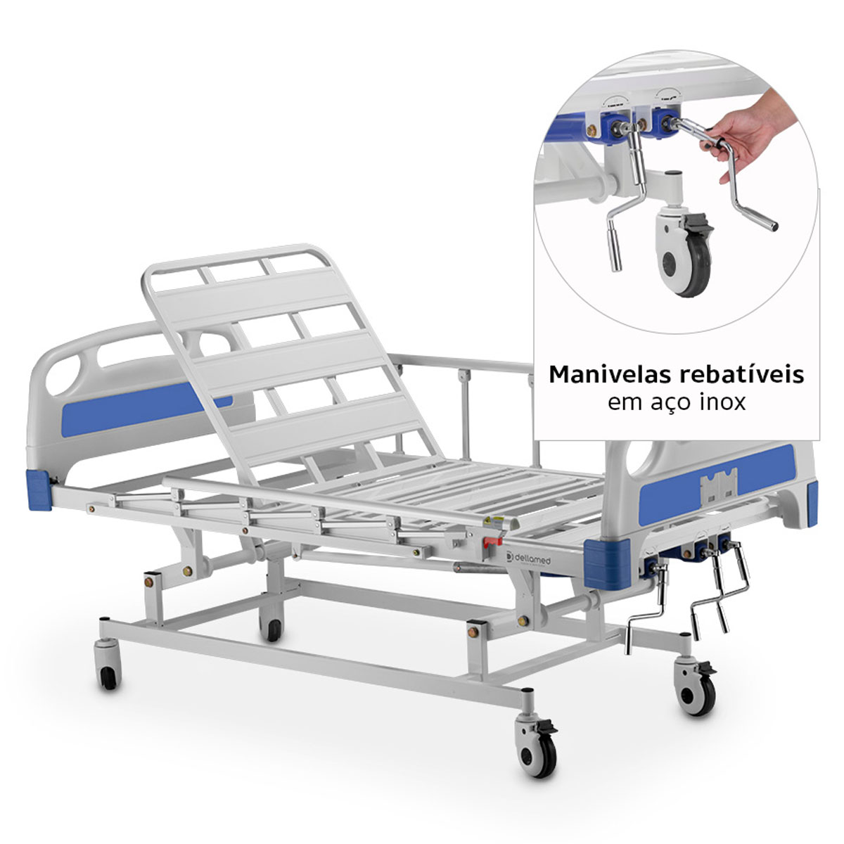 Cama Hospitalar Manual 3 Movimentos com Elevação DX3 Dellamed