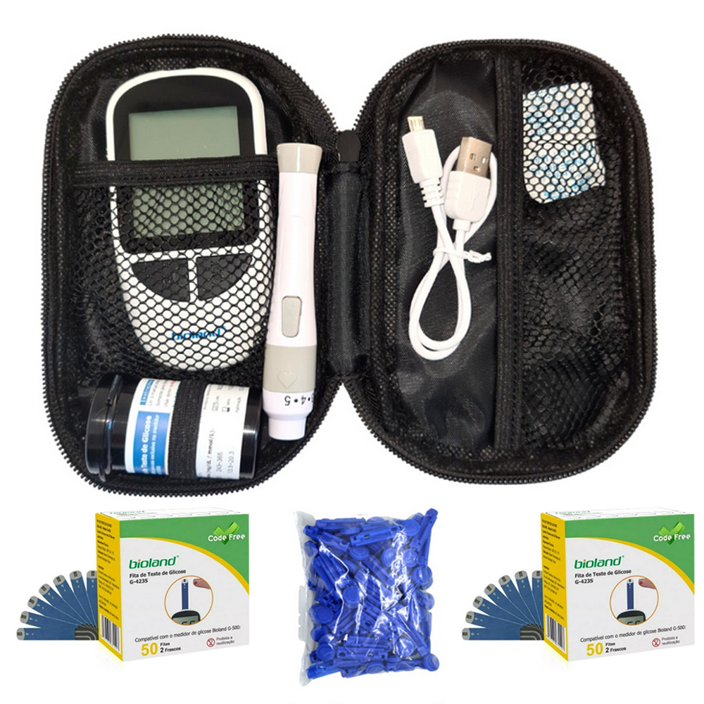 Kit Medidor de Glicose Bioland Cabo USB 125 Tiras de Teste