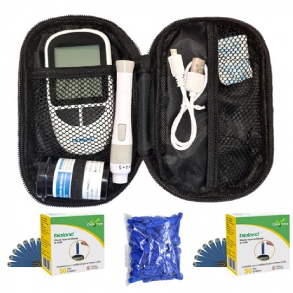 Kit Medidor de Glicose Bioland Cabo USB 125 Tiras de Teste
