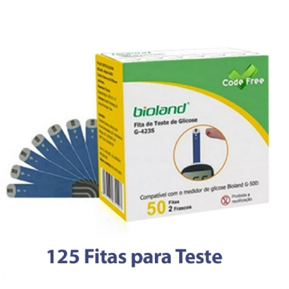 Kit Medidor de Glicose Bioland Cabo USB 125 Tiras de Teste
