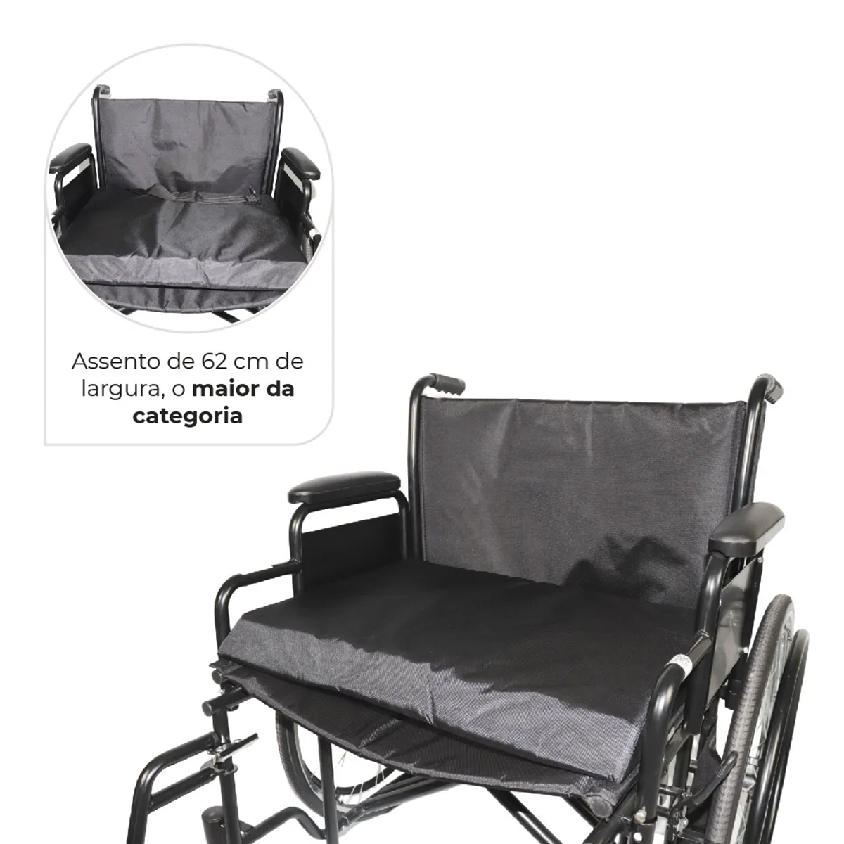 Cadeira de Rodas Obeso Dobrável D500 180kg 62cm Dellamed 