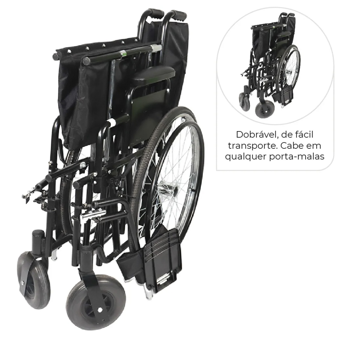Cadeira de Rodas Obeso Dobrável D500 180kg 62cm Dellamed 