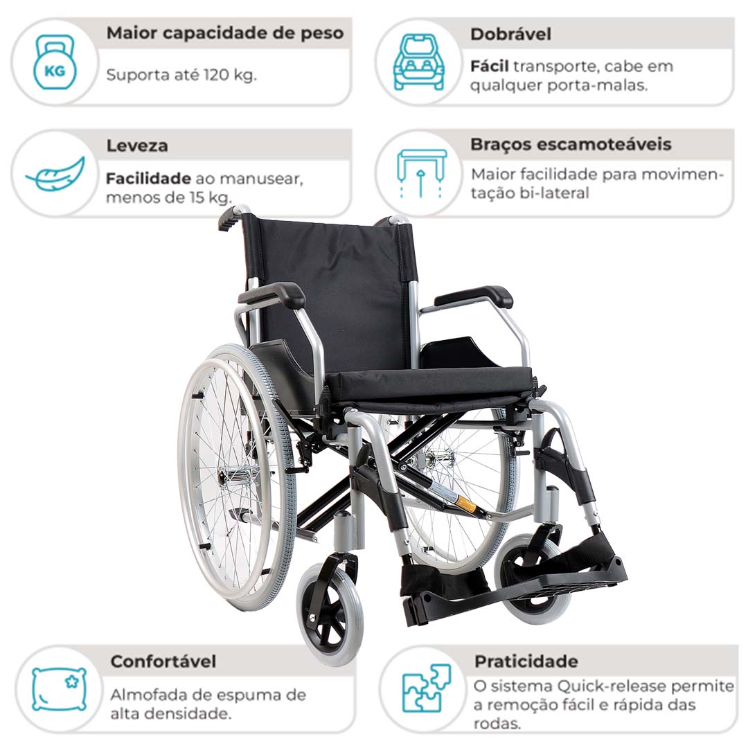 Cadeira de Rodas em Alumínio D600 T44 Dellamed