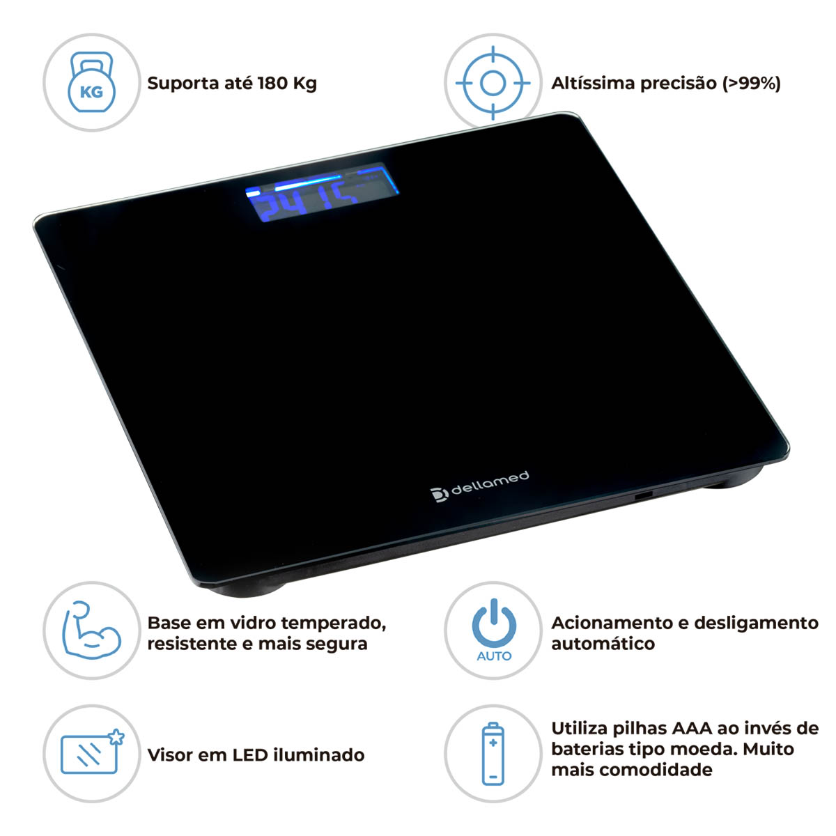 Balança Digital Corporal Smart Dellamed Preta 180kg