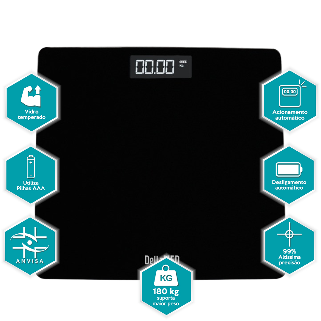 Balança Digital Corporal Smart Dellamed Preta 180kg
