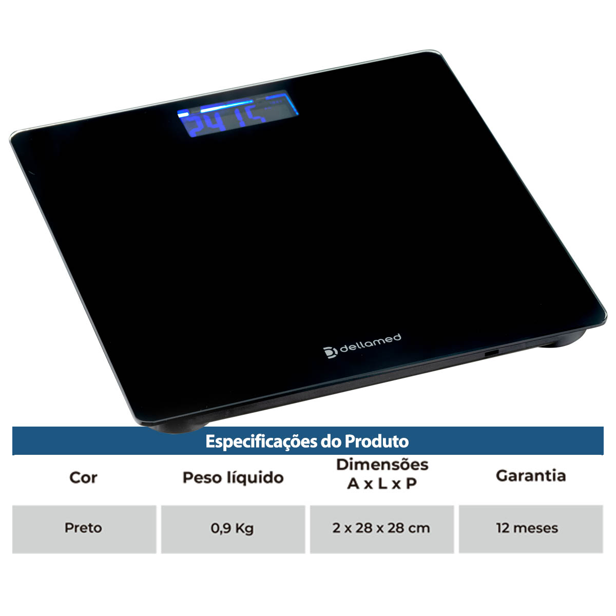 Balança Digital Corporal Smart Dellamed Preta 180kg