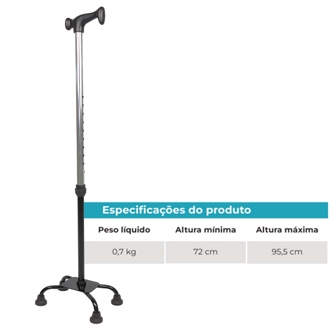 Bengala 4 Pontas de Alumínio D9 até 90kg Regulável Dellamed