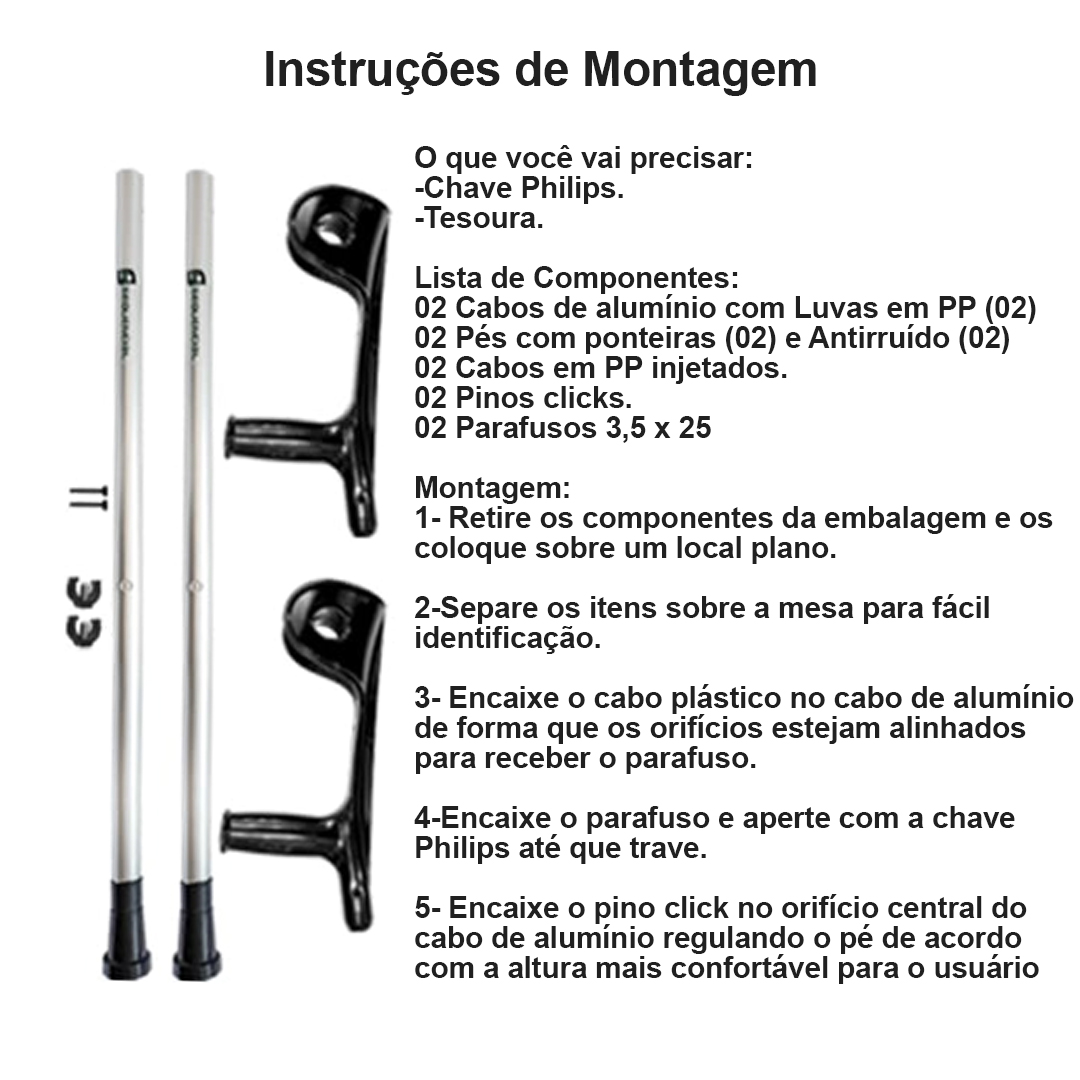Muleta Canadense Sequencial Fixa POP 110KG Desmontável Par