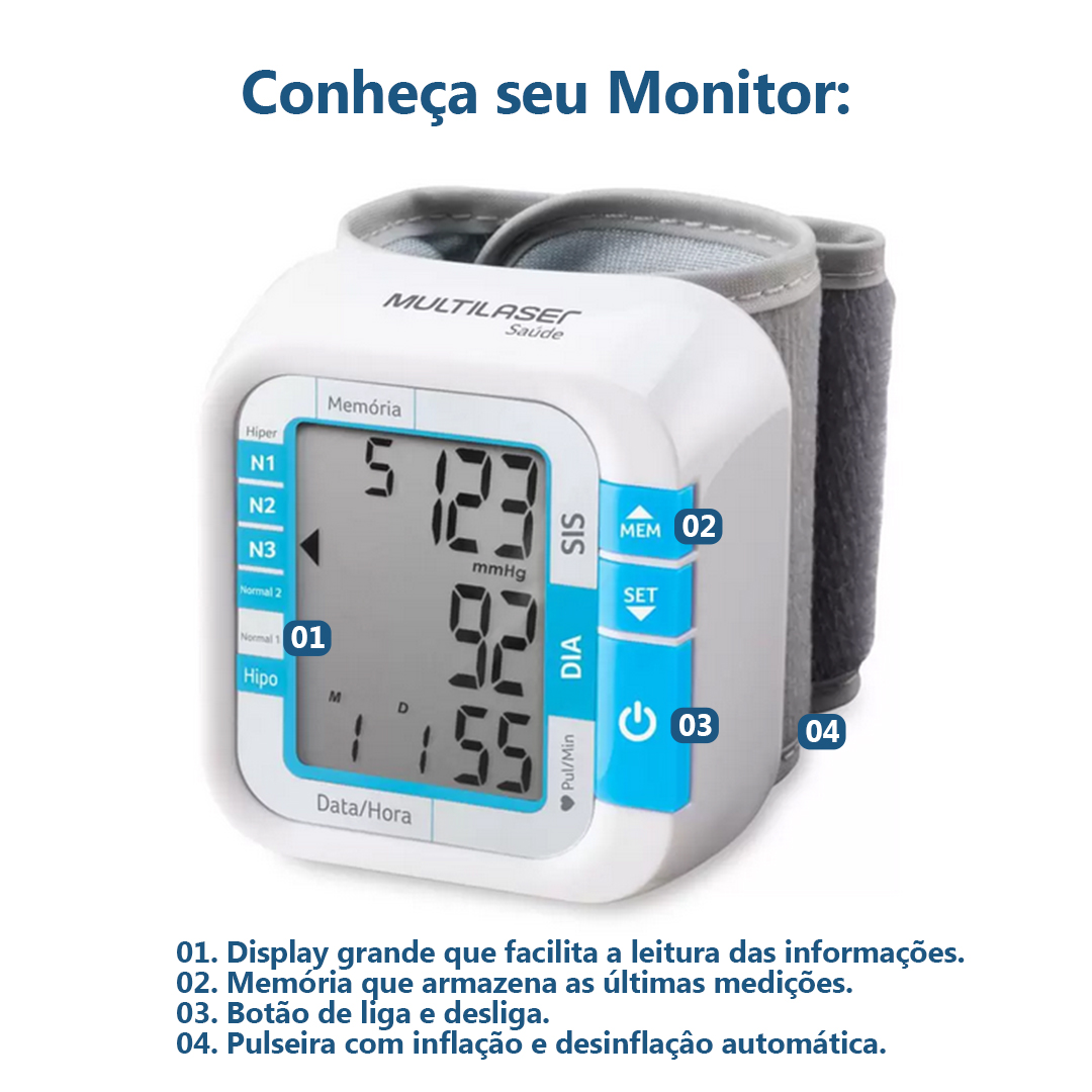 Aparelho De Pressão Monitor de Pulso Digital Automático Multilaser