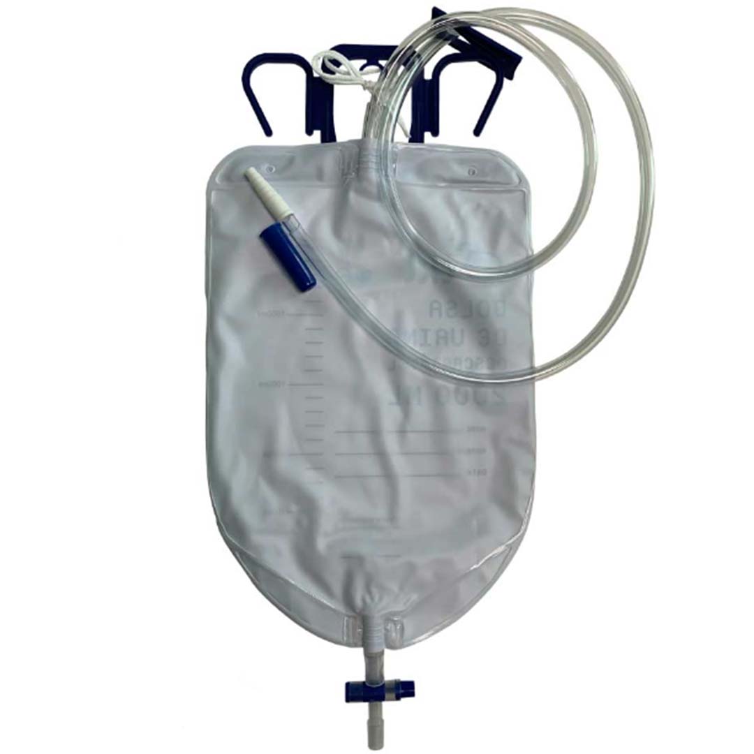 Bolsa Coletor Urina SF 2L Sem Filtro Sem Ponto Coleta Com Valvula Anti Refluxo 5 Unidades