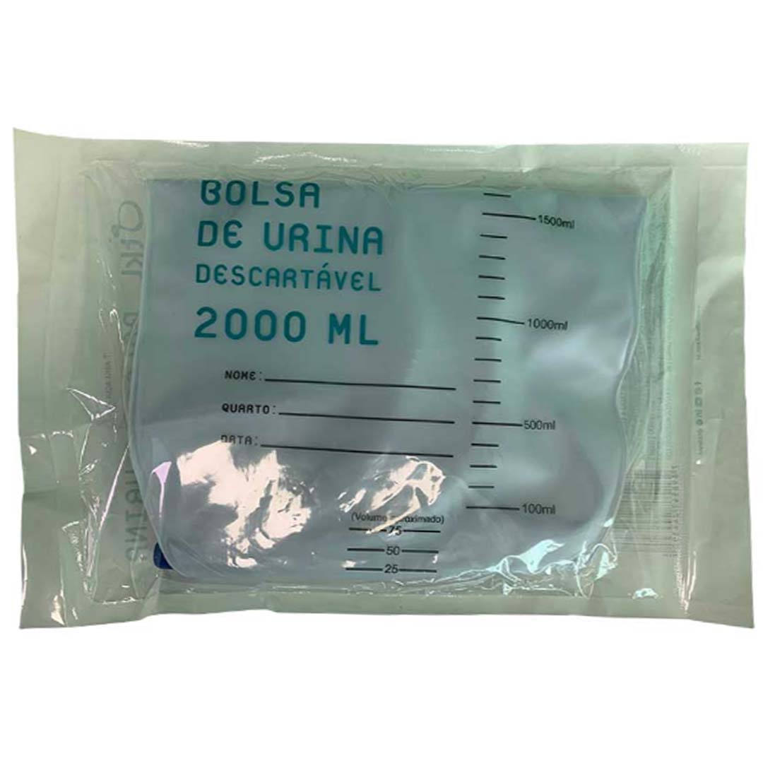 Bolsa Coletor Urina SF 2L Sem Filtro Sem Ponto Coleta Com Valvula Anti Refluxo